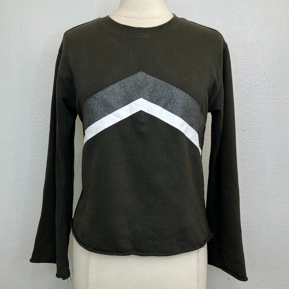 Studio Collection By David Lerner Womens Green Crop Sweater Raw Hem/Cuff Size XS
